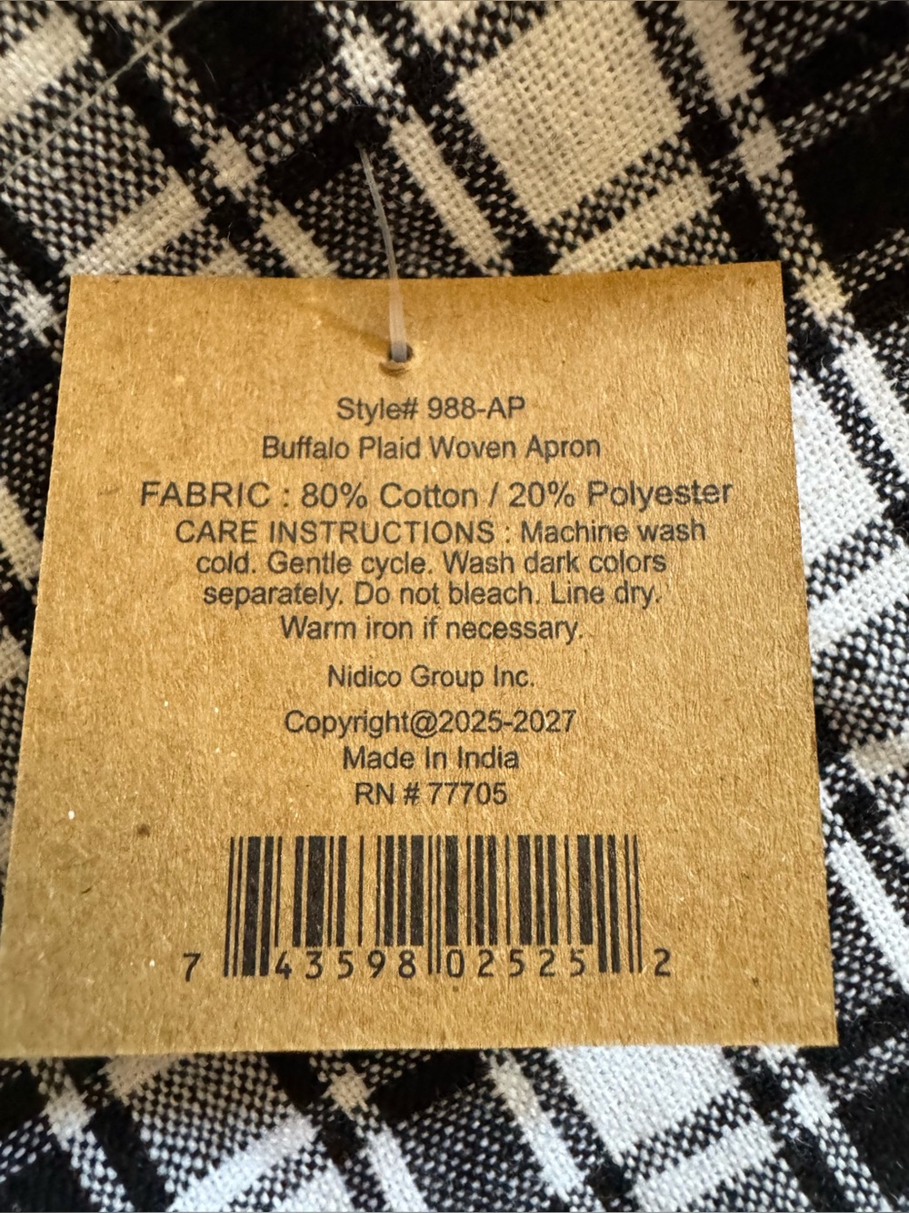 Mabelle Kitchen & Table Buffalo Plaid Woven Apron - Picture 5 of 11
